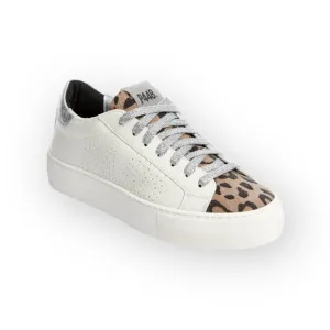 P448 𖤐 Thea Platform Italian Sneakers 𖤐 White Leopard Silver 𖤐 37 6.5M 7M 𖤐 Luxe