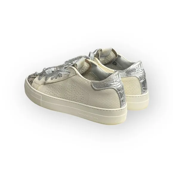 P448 𖤐 Thea Platform Italian Sneakers 𖤐 White Leopard Silver 𖤐 37 6.5M 7M 𖤐 Luxe