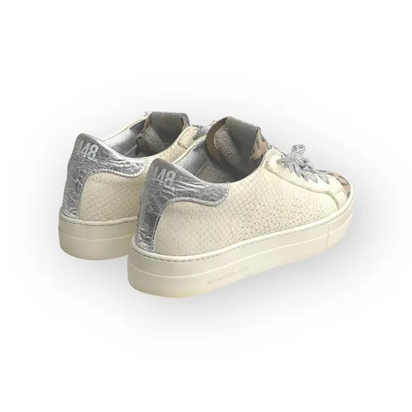 P448 𖤐 Thea Platform Italian Sneakers 𖤐 White Leopard Silver 𖤐 37 6.5M 7M 𖤐 Luxe
