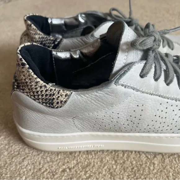P448 Thea Platform Laser Lace Up Sneakers 41 Light Gray Metallic Snakeprint