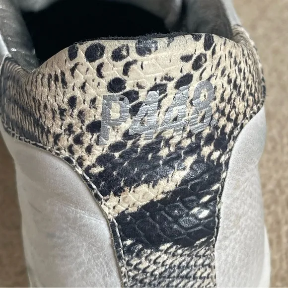 P448 Thea Platform Laser Lace Up Sneakers 41 Light Gray Metallic Snakeprint