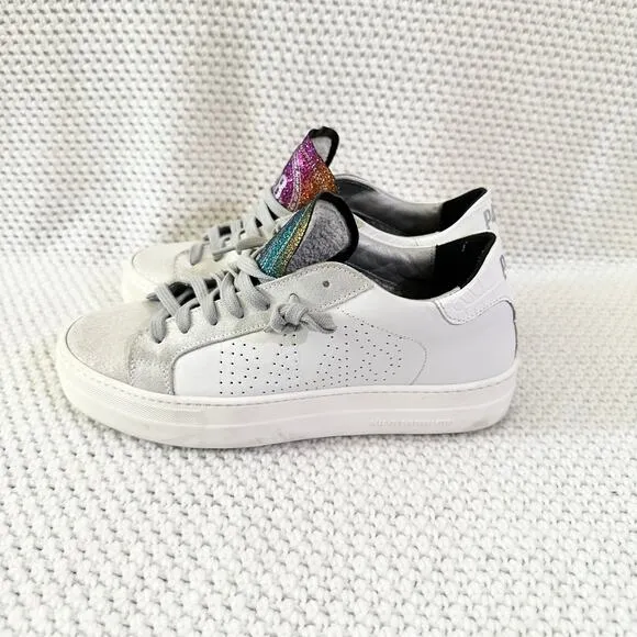 P448 Thea Rainbow Tongue White Platform Low Top Sneakers Women 38 Made in Italy