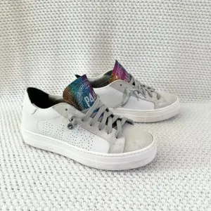 P448 Thea Rainbow Tongue White Platform Low Top Sneakers Women 38 Made in Italy