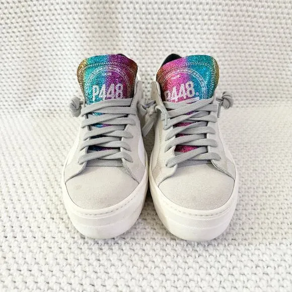 P448 Thea Rainbow Tongue White Platform Low Top Sneakers Women 38 Made in Italy