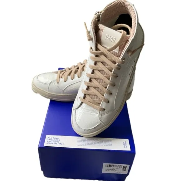 P448 White and Cream High-Top Sneakers