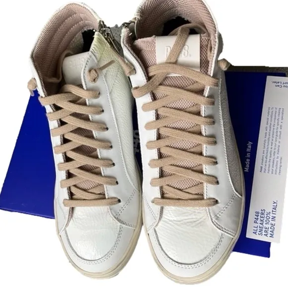 P448 White and Cream High-Top Sneakers