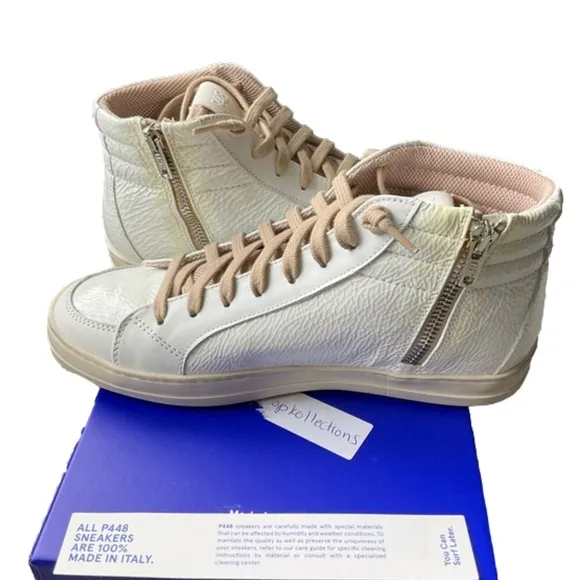 P448 White and Cream High-Top Sneakers
