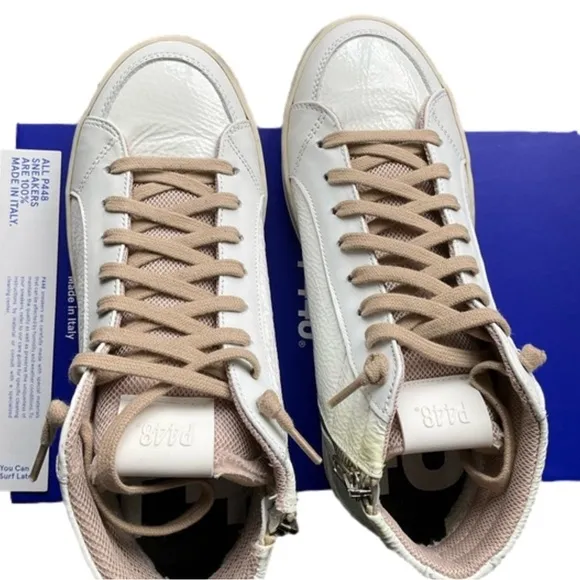 P448 White and Cream High-Top Sneakers