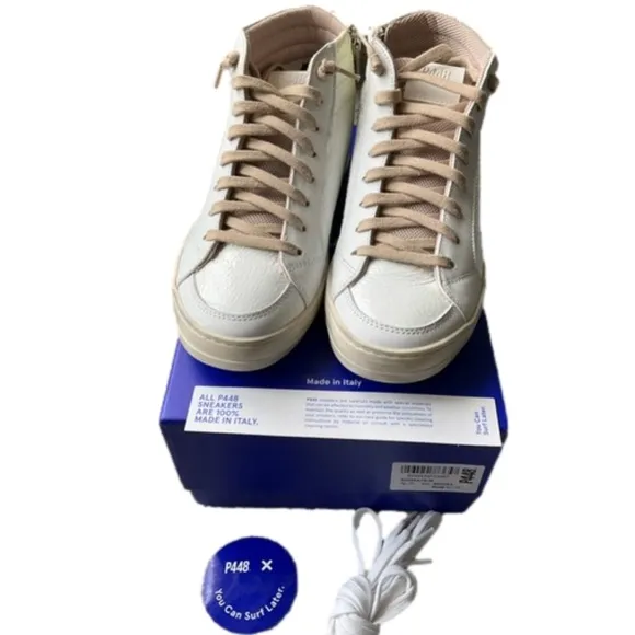 P448 White and Cream High-Top Sneakers