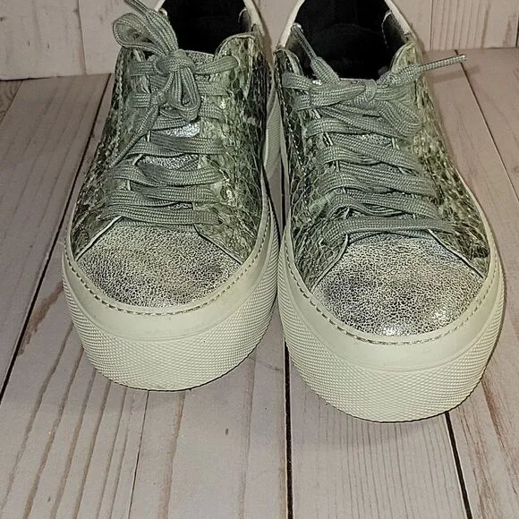 P448 WOMENS LOUISE PLATFORM SNEAKERS GREEN SNAKE PRINT SIZE 36  6