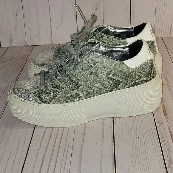 P448 WOMENS LOUISE PLATFORM SNEAKERS GREEN SNAKE PRINT SIZE 36  6