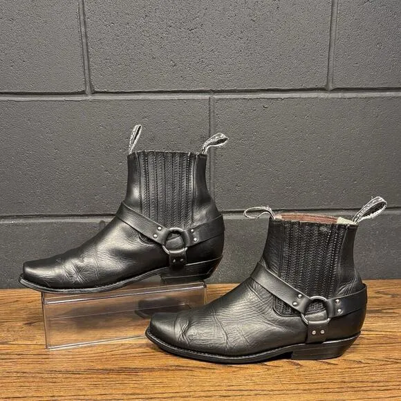 Padilla Mexico Black Leather Western Harness Boots Mens 8.5-9.5 See Measurements
