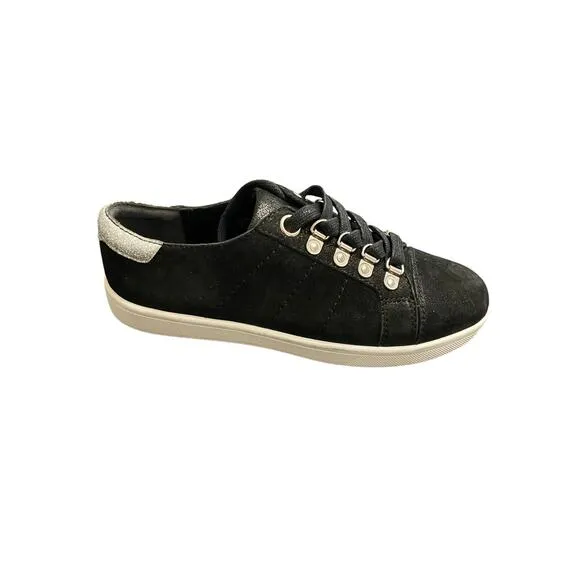 PAIGE Ava Lace Up Suede Sneakers Shoes Leather Distressed Black Silver Size 6