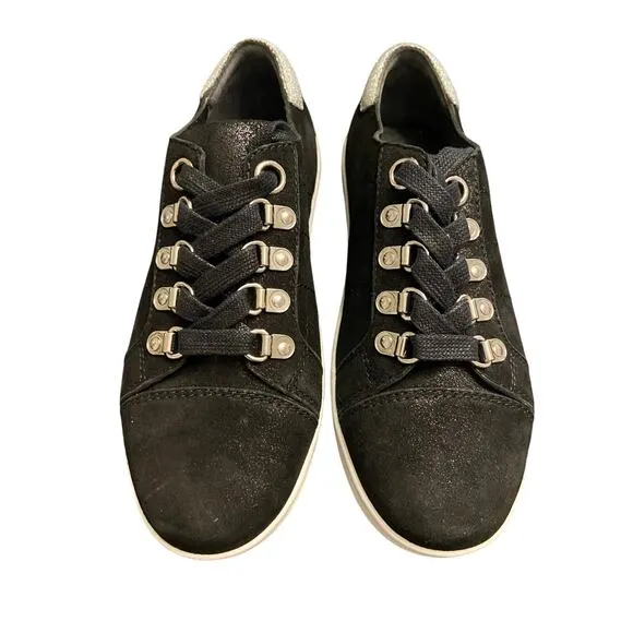 PAIGE Ava Lace Up Suede Sneakers Shoes Leather Distressed Black Silver Size 6