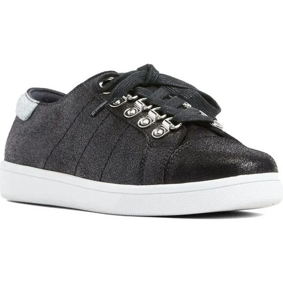PAIGE Ava Lace Up Suede Sneakers Shoes Leather Distressed Black Silver Size 6