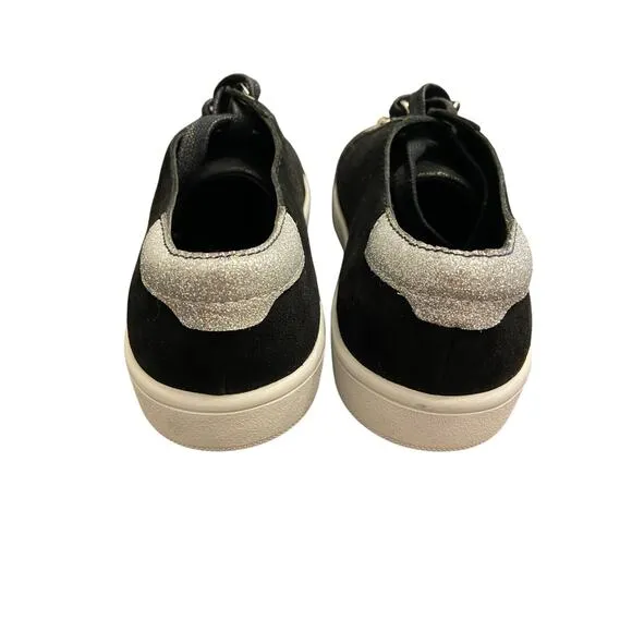 PAIGE Ava Lace Up Suede Sneakers Shoes Leather Distressed Black Silver Size 6