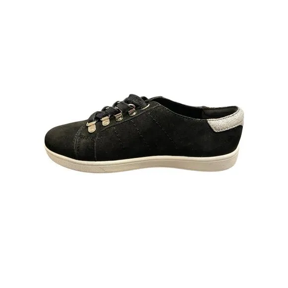 PAIGE Ava Lace Up Suede Sneakers Shoes Leather Distressed Black Silver Size 6