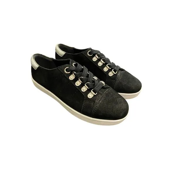 PAIGE Ava Lace Up Suede Sneakers Shoes Leather Distressed Black Silver Size 6