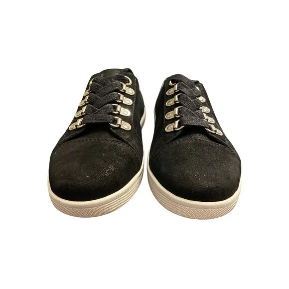 PAIGE Ava Lace Up Suede Sneakers Shoes Leather Distressed Black Silver Size 6