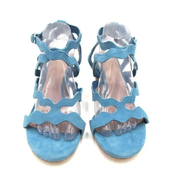 Paige Sage Scallop Suede Block Heel Shoes Sandals