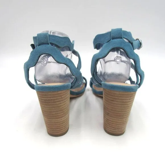 Paige Sage Scallop Suede Block Heel Shoes Sandals