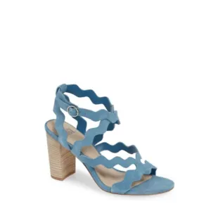 Paige Sage Scallop Suede Block Heel Shoes Sandals