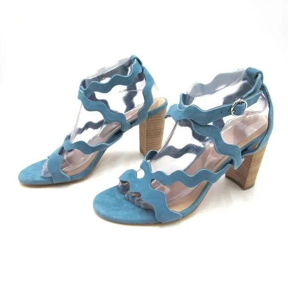Paige Sage Scallop Suede Block Heel Shoes Sandals