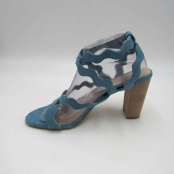 Paige Sage Scallop Suede Block Heel Shoes Sandals