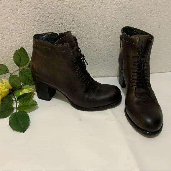 PANTANETTI Brown Leather Women's Shoes Ankle Boots Italy Size US 8.5  EU 38.5
