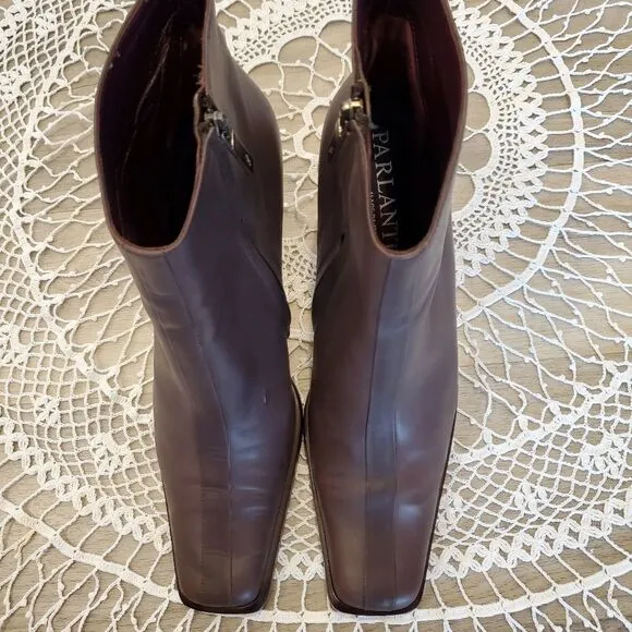 Parlanti Leather Square Toe Heeled Ankle Boots