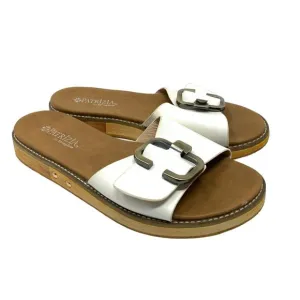 Patrizia Spring Step Women's Size 37 US 6.5-7 Leather Upper Flat Sandals White