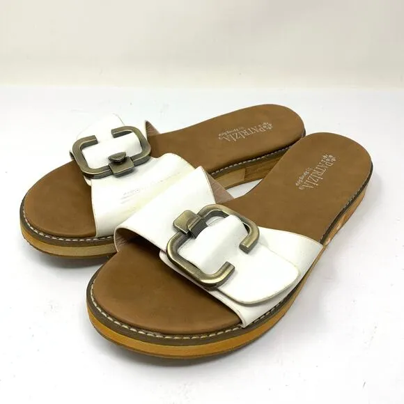 Patrizia Spring Step Women's Size 37 US 6.5-7 Leather Upper Flat Sandals White