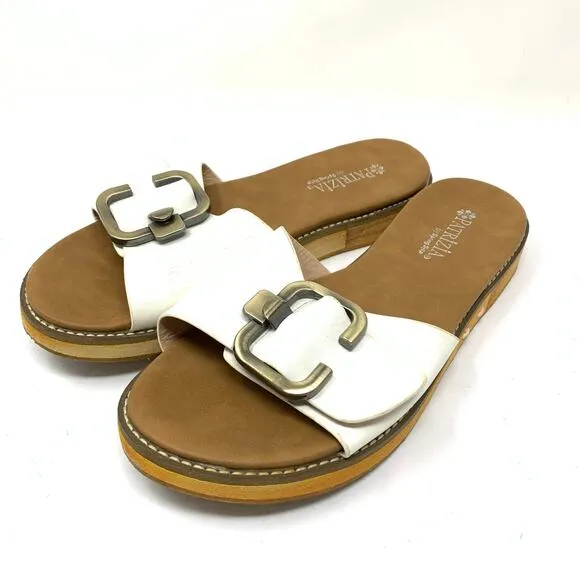Patrizia Spring Step Women's Size 37 US 6.5-7 Leather Upper Flat Sandals White