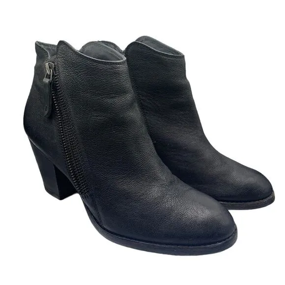 Paul Green Aubrey Ankle Boots Heels Western Double Zip 8.5 Black Leather