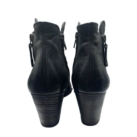 Paul Green Aubrey Ankle Boots Heels Western Double Zip 8.5 Black Leather