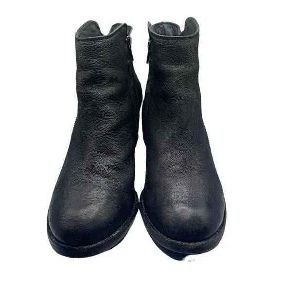 Paul Green Aubrey Ankle Boots Heels Western Double Zip 8.5 Black Leather
