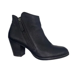 Paul Green Aubrey Ankle Boots Heels Western Double Zip 8.5 Black Leather
