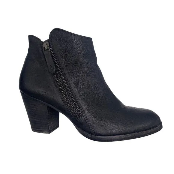 Paul Green Aubrey Ankle Boots Heels Western Double Zip 8.5 Black Leather