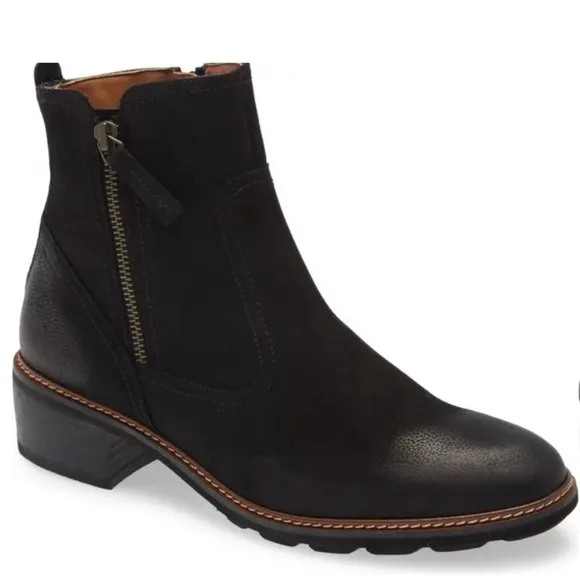 PAUL GREEN‎ DIEGO BOOTIE ZIP MOTO BIKER BLACK NUBUCK BURNISHED ZIP 6 US