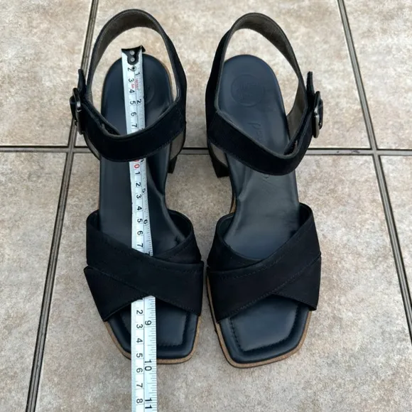 Paul Green Leora Black Leather Block Sandals