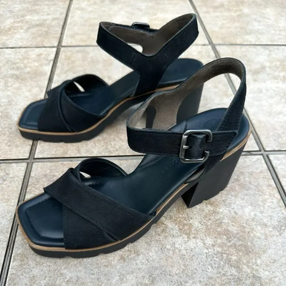 Paul Green Leora Black Leather Block Sandals