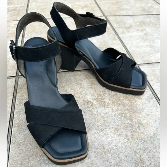 Paul Green Leora Black Leather Block Sandals