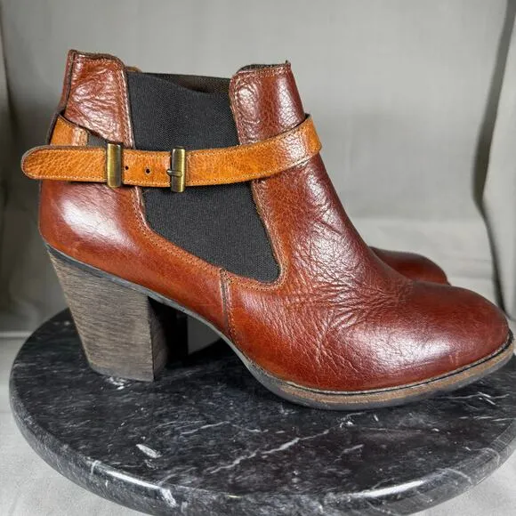 Paul Green Orsen Saddle Brown Leather Ankle Boots Women’s Size 8 US