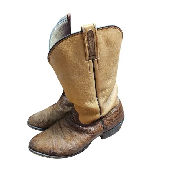 Paul Wheeler Boot Co. Leather Western Boots Two Tone Custom Made 10 D Cowboy