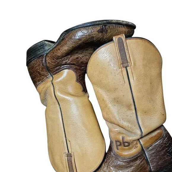 Paul Wheeler Boot Co. Leather Western Boots Two Tone Custom Made 10 D Cowboy