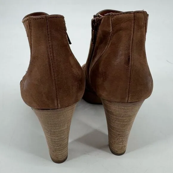 Paul Green Tacey Brown Leather Peep Toe Open Toe Ankle Boots Size US 7.5