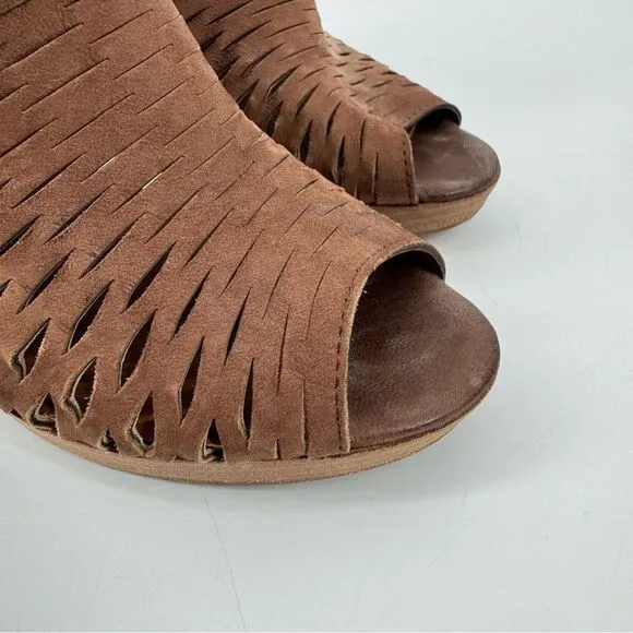 Paul Green Tacey Brown Leather Peep Toe Open Toe Ankle Boots Size US 7.5