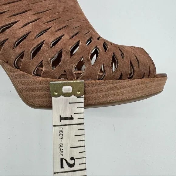 Paul Green Tacey Brown Leather Peep Toe Open Toe Ankle Boots Size US 7.5