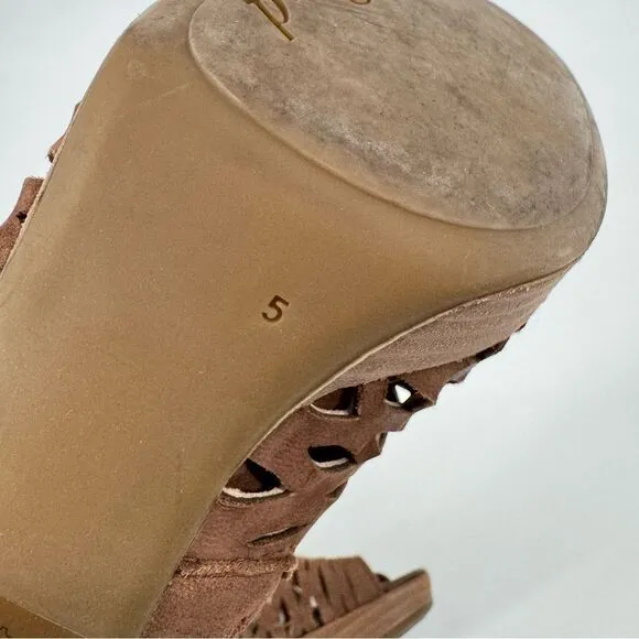 Paul Green Tacey Brown Leather Peep Toe Open Toe Ankle Boots Size US 7.5
