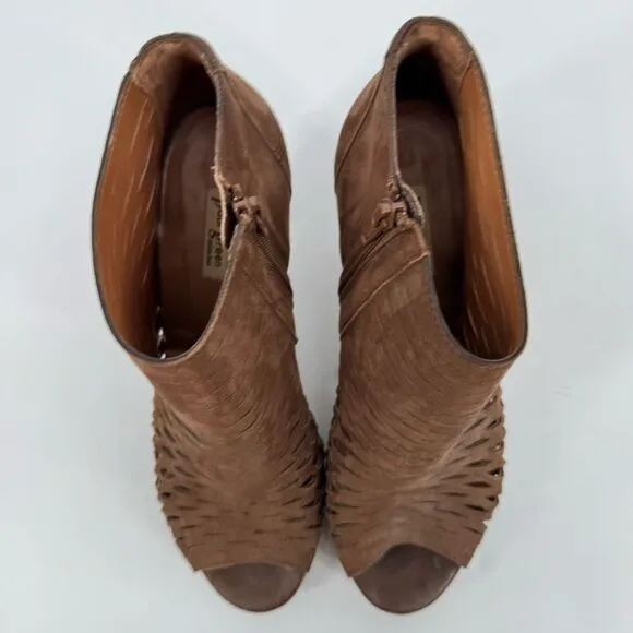 Paul Green Tacey Brown Leather Peep Toe Open Toe Ankle Boots Size US 7.5